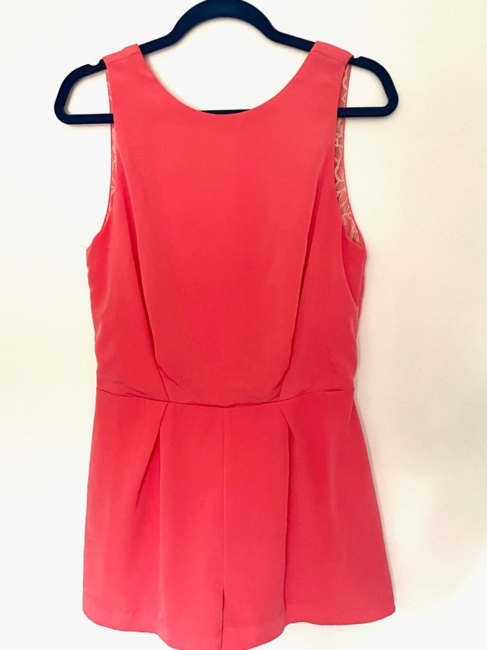 ASTR The Label Coral Sleeveless Romper with low cut back and lace inset size med